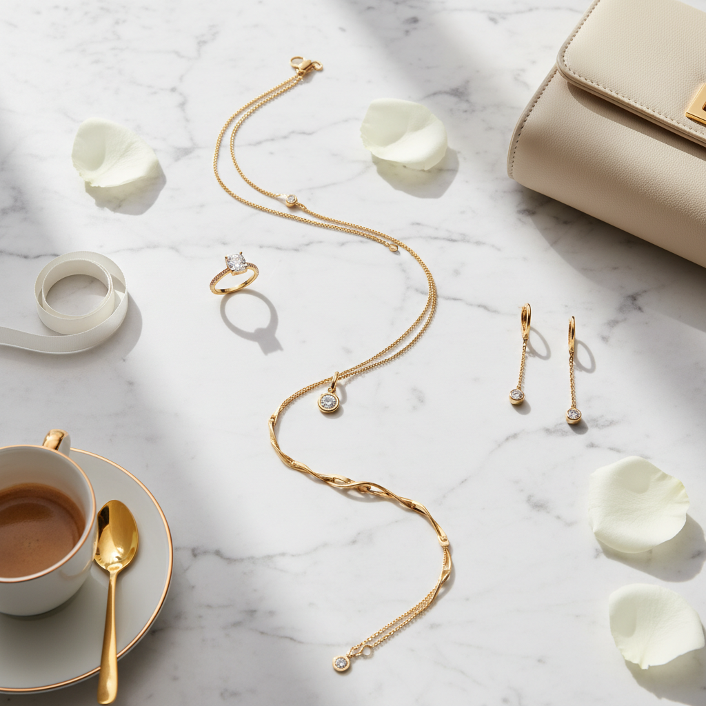 Gold Jewelry Set Flat Lay