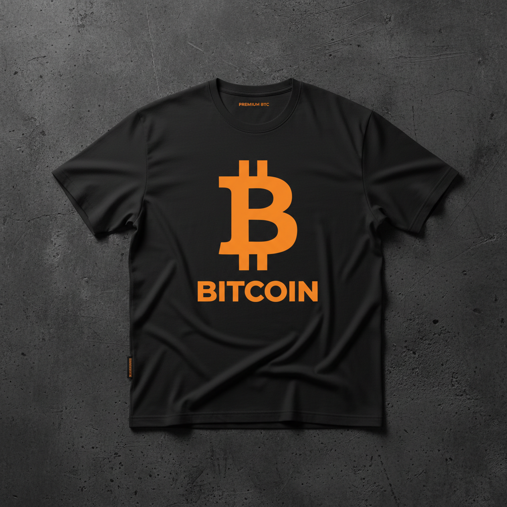 Black Bitcoin crypto t-shirt with orange BTC logo