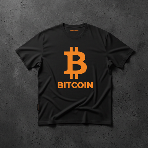 Black Bitcoin crypto t-shirt with orange BTC logo