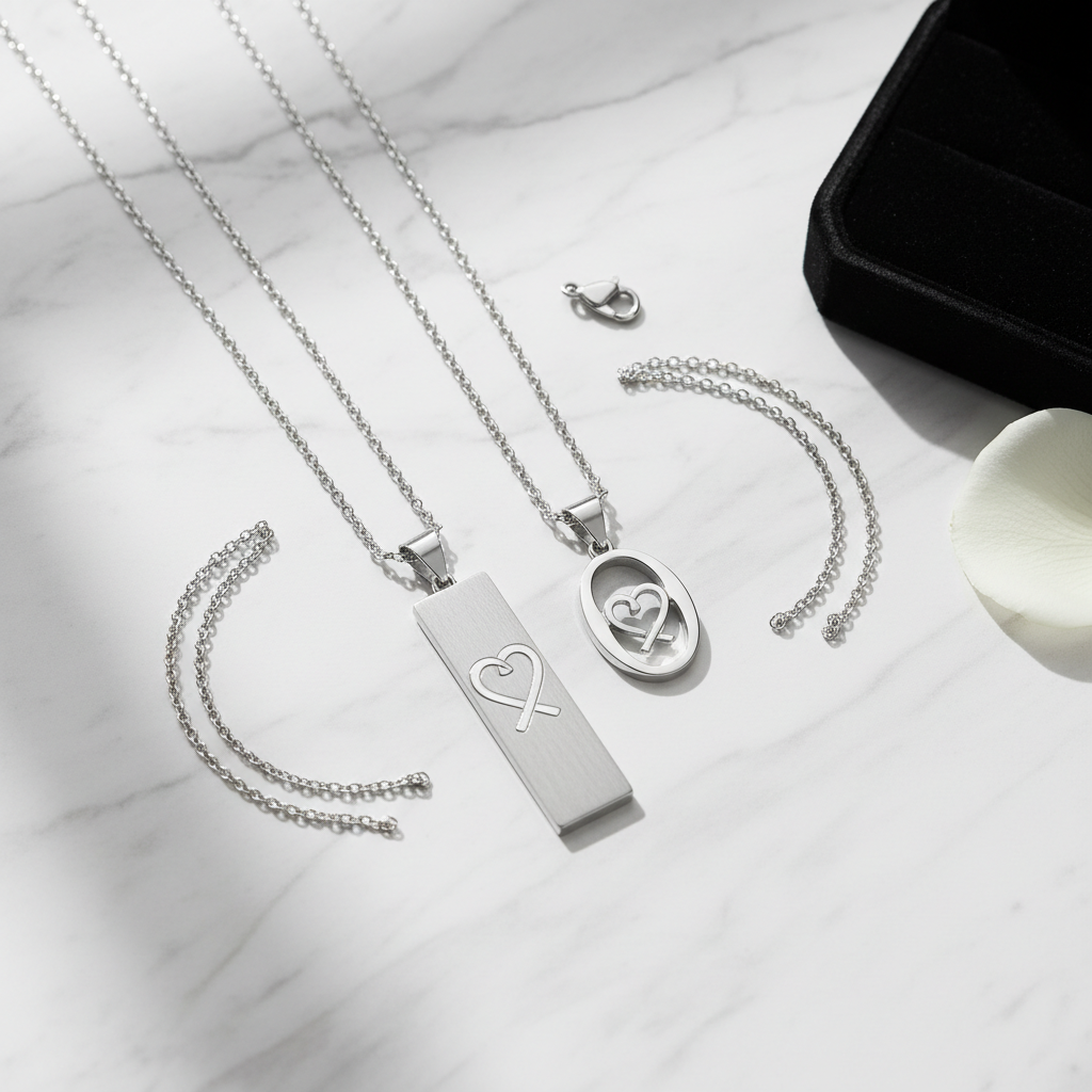 White Gold Couples Necklace Set